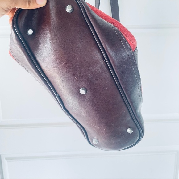 CHRISTINA ORANGE BROWN PEBBLED LEATHER SHOULDER BAG MADE IN ITALY SNAP CLOSURE - Picture 4 of 15